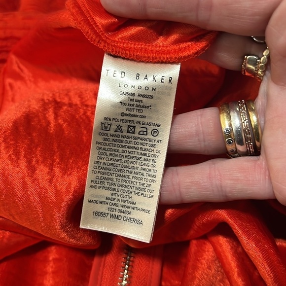Ted Baker Textured Bright Orange Fit and Flare Dress with Pockets Size 0/XS - Picture 9 of 11